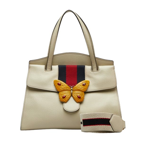 1 0126227 1 Gucci Totem Butterfly Handbag Shoulder Bag 2way White Leather