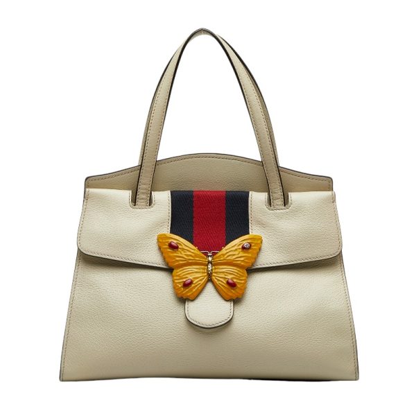 1 0126227 2 Gucci Totem Butterfly Handbag Shoulder Bag 2way White Leather