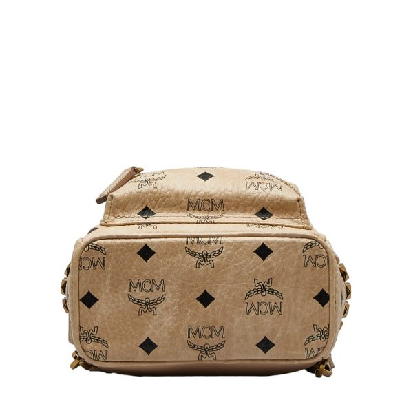 1 0128586 4 MCM Visetos Logogram Studded Mini Rucksack Backpack Beige Leather