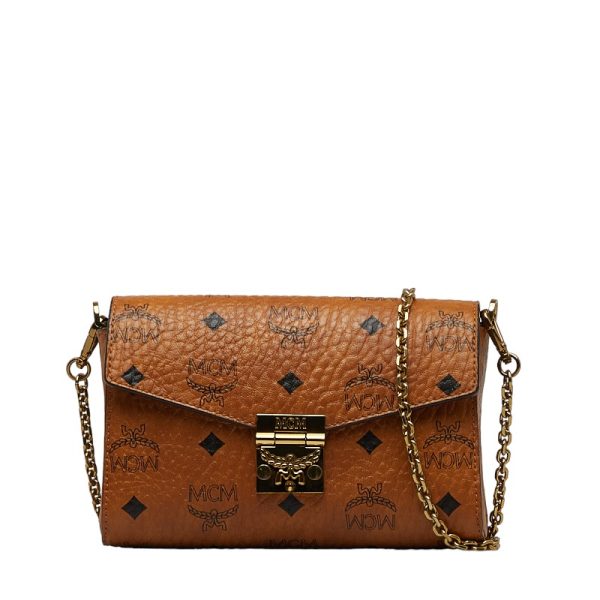 1 0128621 1 MCM Visetos Logogram Crossbody Chain Mini Shoulder Bag Brown Leather