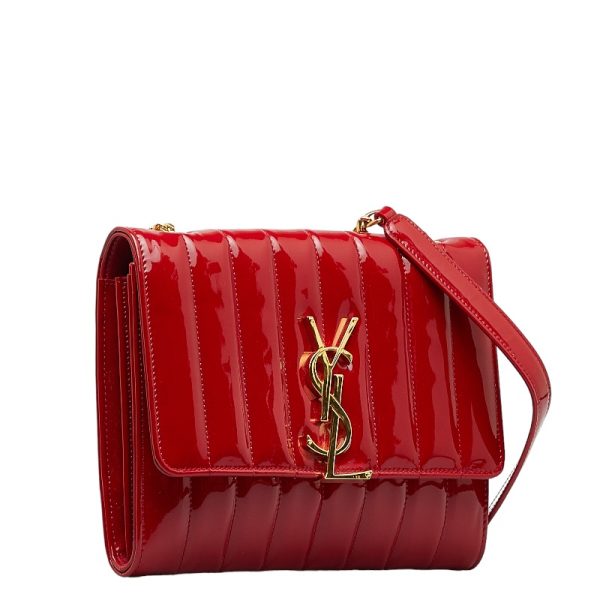 1 0129892 2 Saint Laurent Viki YSL Logo Gold Hardware Chain Wallet Shoulder Bag Red Patent Leather