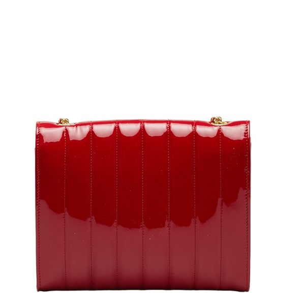 1 0129892 3 Saint Laurent Viki YSL Logo Gold Hardware Chain Wallet Shoulder Bag Red Patent Leather