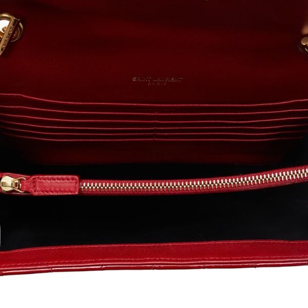 1 0129892 5 Saint Laurent Viki YSL Logo Gold Hardware Chain Wallet Shoulder Bag Red Patent Leather