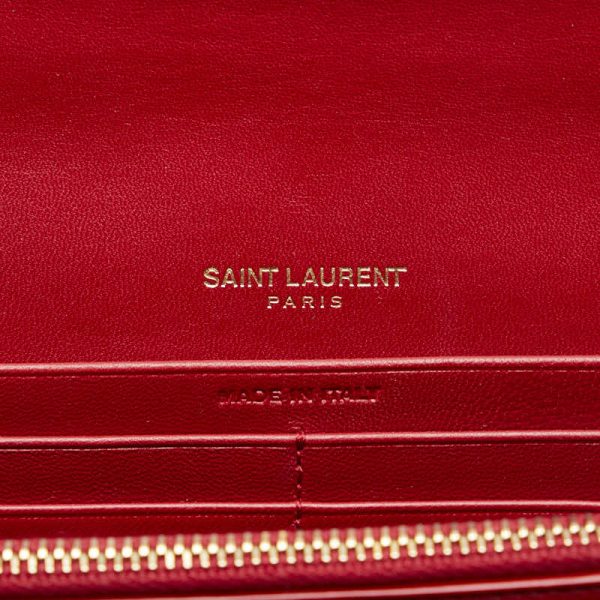 1 0129892 8 Saint Laurent Viki YSL Logo Gold Hardware Chain Wallet Shoulder Bag Red Patent Leather