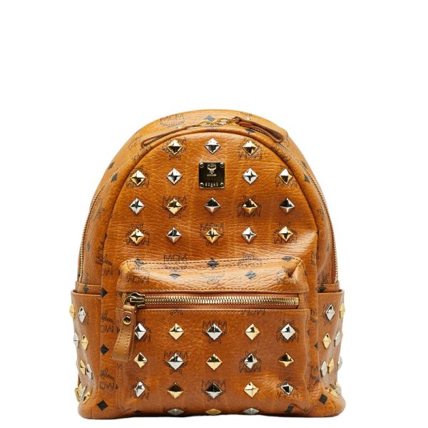 1 0129913 1 MCM Logogram Studded Rucksack Backpack Brown PVC