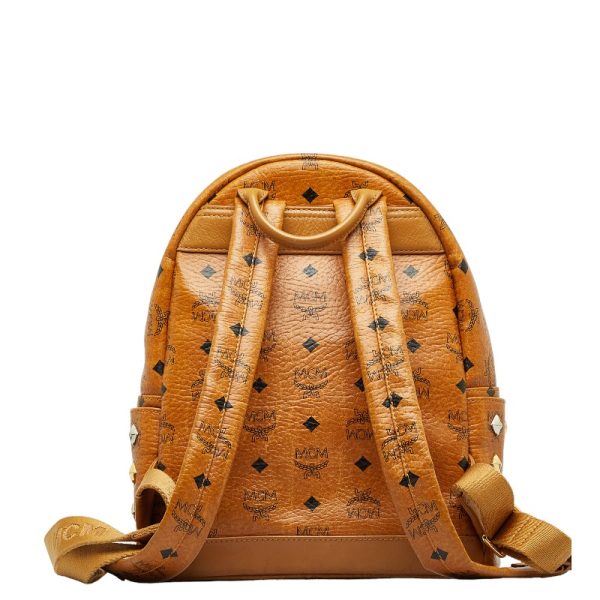 1 0129913 3 MCM Logogram Studded Rucksack Backpack Brown PVC