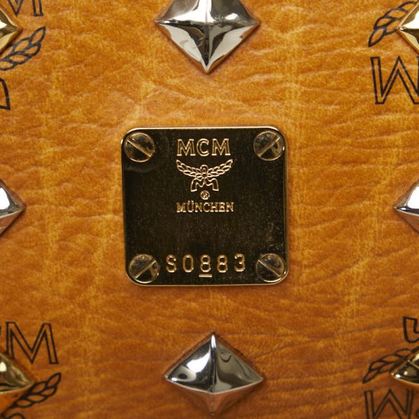 1 0129913 8 MCM Logogram Studded Rucksack Backpack Brown PVC