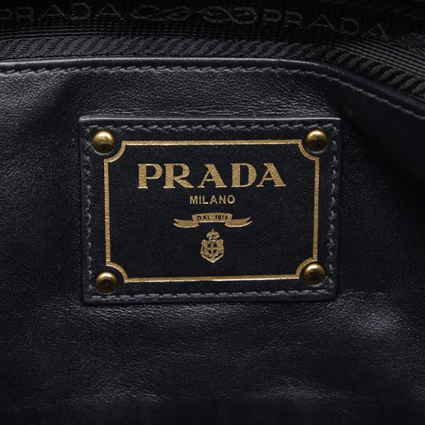 1 0138367 9 Prada Triangle Logo Plate Handbag Leather Black