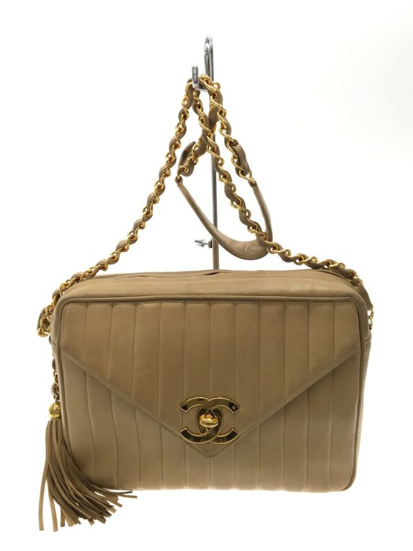 1 Chanel Chain Shoulder Bag Fringe Leather Beige