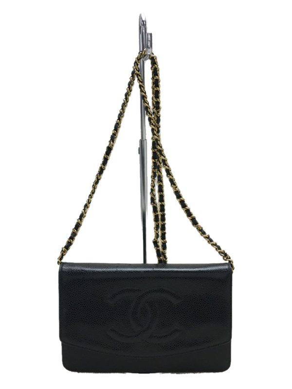 1 Chanel Caviar Skin Chain Wallet Leather Black