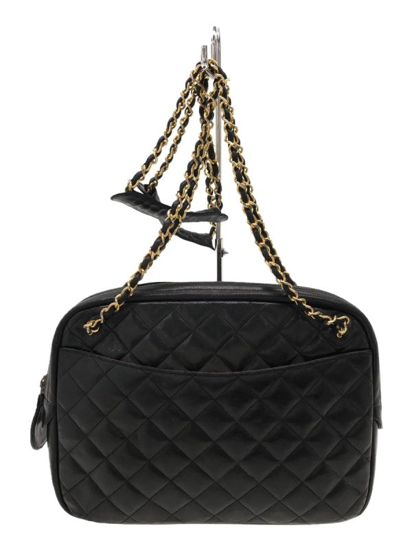 1 Chanel Shoulder Bag Matelasse Double Chain Leather Black