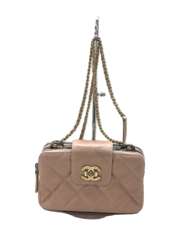 1 Chanel Shoulder Bag Leather Calf Matelasse Pink Beige