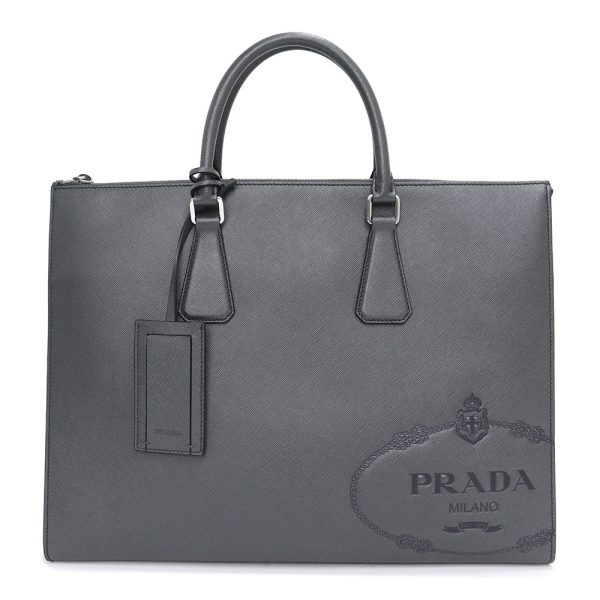 1 Prada Saffiano Travel Business Bag Handbag Leather Gray