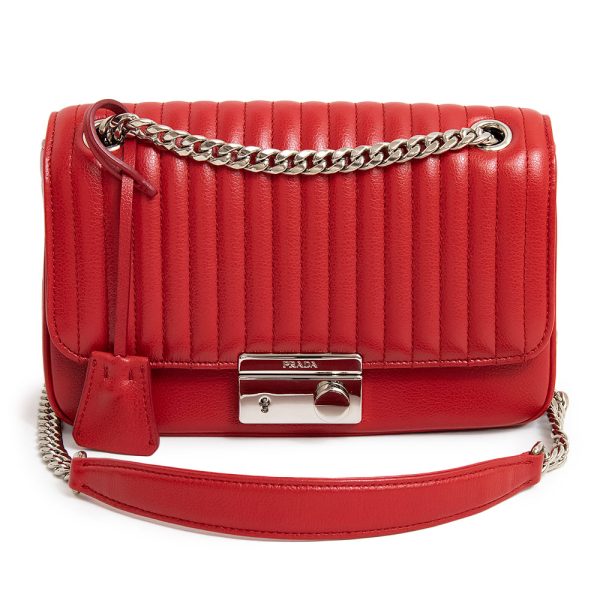 1 Prada Chain Crossbody 2way Shoulder Bag Glace Calf Red