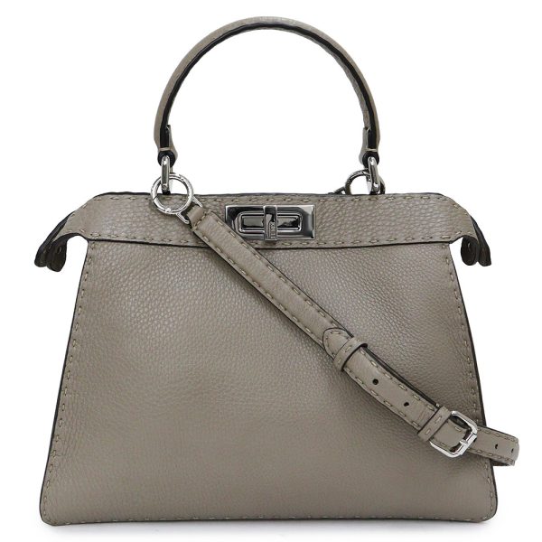 1 Fendi Medium Shoulder Handbag Crossbody Calfskin Lambskin Leather GrayBeige