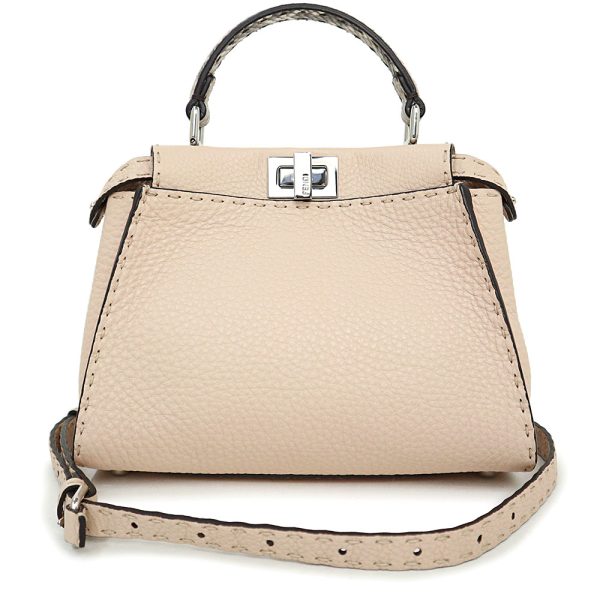 1 Fendi Peekaboo Mini 2way Handbag Crossbody Leather Leather Pink Beige