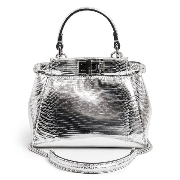 1 Fendi Peekaboo 2way Chain Handbag Crossbody Leather Silver Hardware