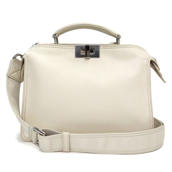 1 Fendi Peekaboo Mini 2way Handbag Crossbody Nylon Ivory White