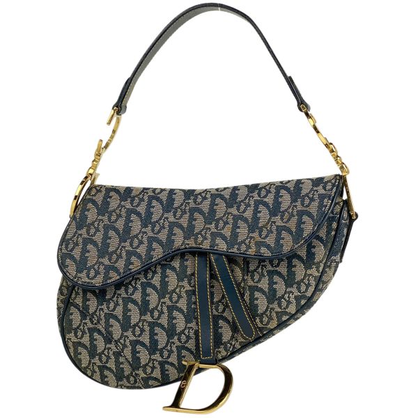 1 Christian Dior Trotter Pattern Saddle Bag Handbag Shoulder Bag Navy