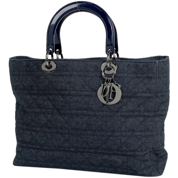 1 Christian Dior Cannage Handbag Logo Tote Bag Handbag Denim Navy