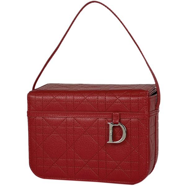 1 Christian Dior Logo Vanity Bag Cannage Handbag Leather Red