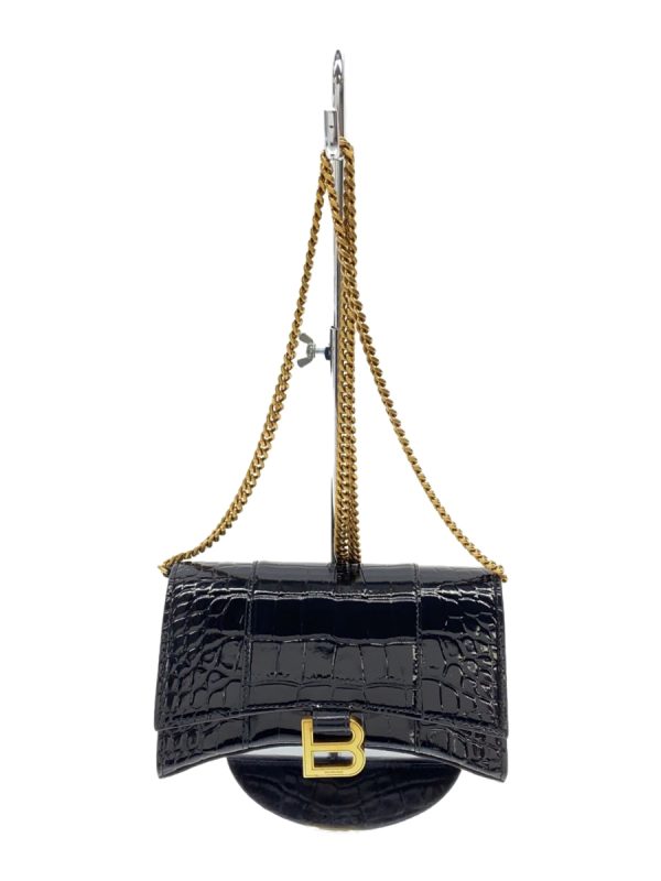 1 Balenciaga Hourglass Chain Mini Wallet Shoulder Bag Leather Black