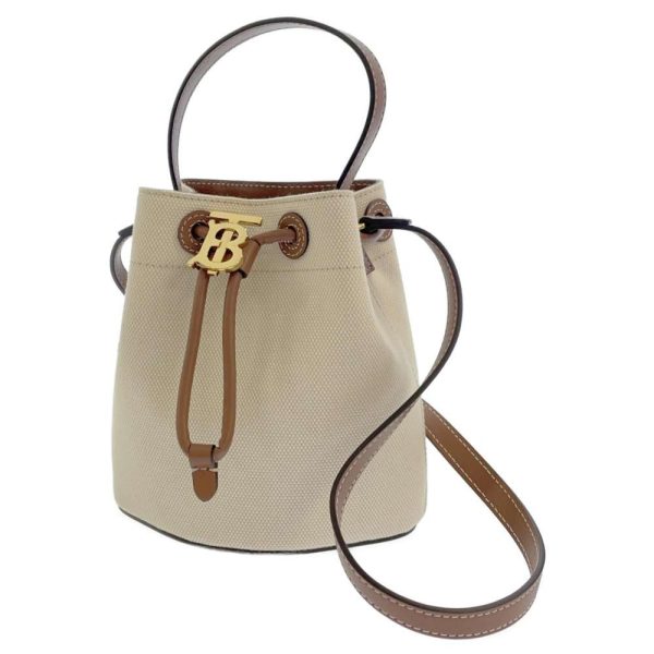 1 Burberry Handbag Bucket Canvas Ivory Brown