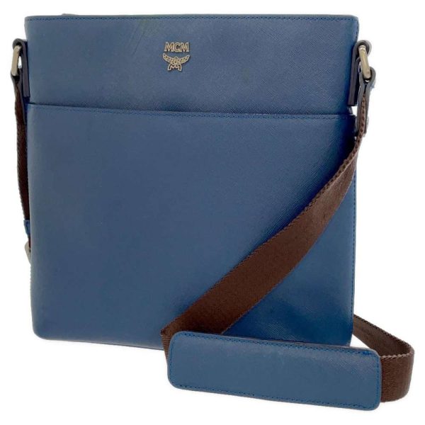 1 McM Shoulder Bag Messenger Bag Leather Blue