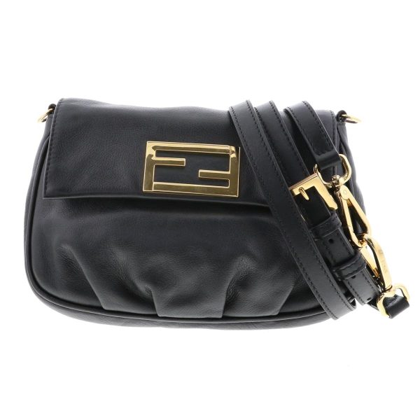 1 Fendi Leather Shoulder Bag Handbag Black