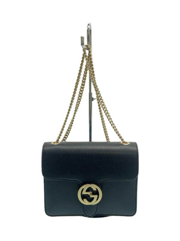 1 Gucci Chain Shoulder Bag Interlocking G Leather Black