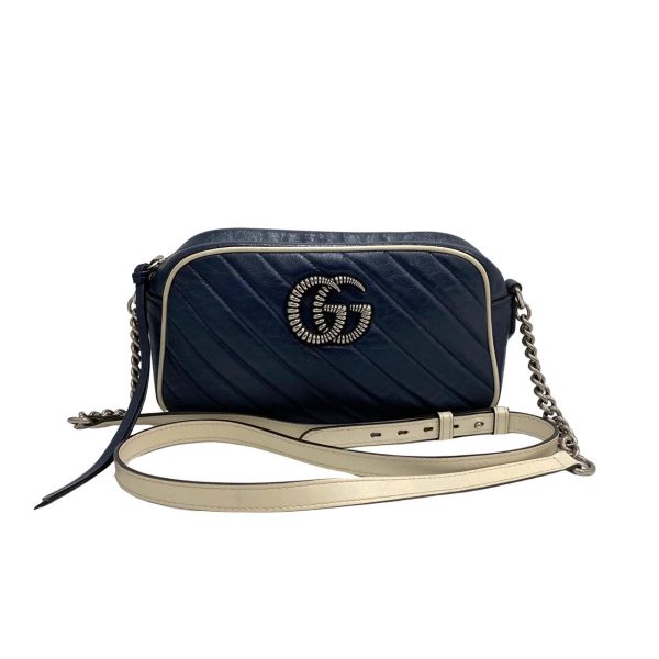 1 Gucci GG Marmont Small Leather Chain Mini Shoulder Bag Pochette Navy