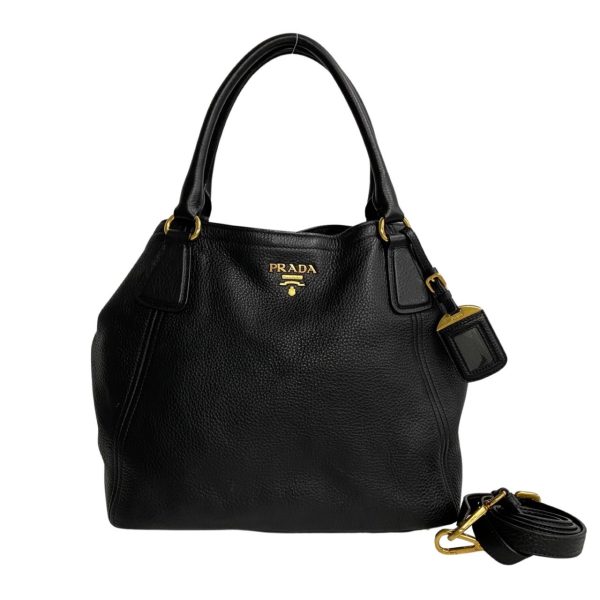 1 Prada Metal Fittings Leather Mini Tote Bag Shoulder Bag Black