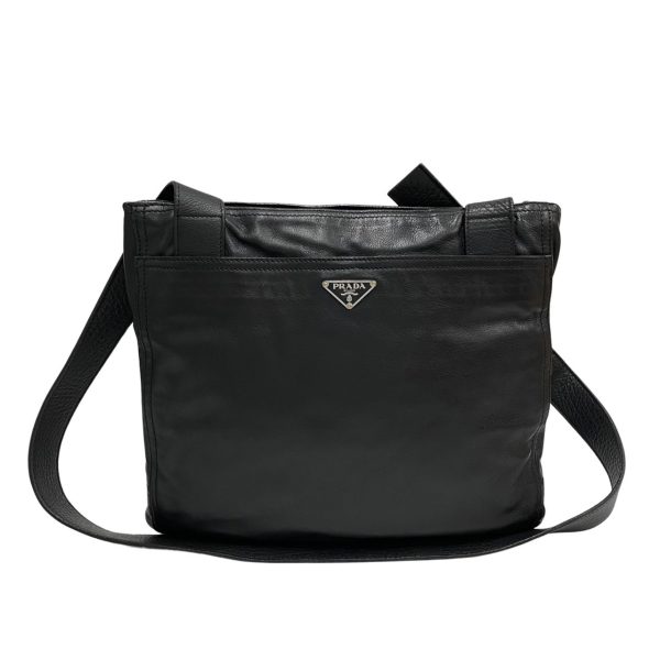 1 Prada Metal Leather Nylon Shoulder Bag Mini Tote Bag Black