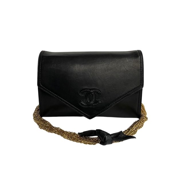 1 Chanel Coco Mark Lambskin Leather Chain Mini Shoulder Bag Black