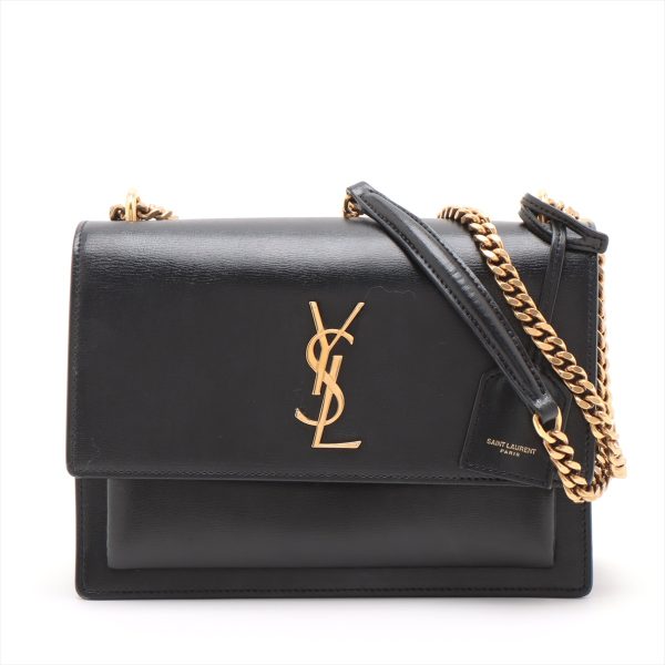 1 Ysl Saint Laurent Leather Chain Shoulder Bag Black