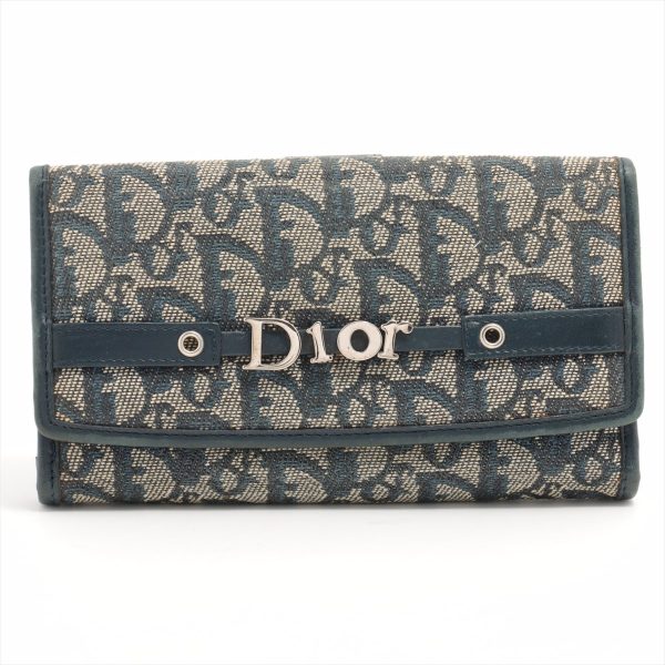 1 Christian Dior Trotter Logo Canvas Leather Long Wallet Blue