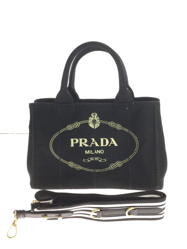 1 Prada Shoulder Bag Canvas Canapa Black