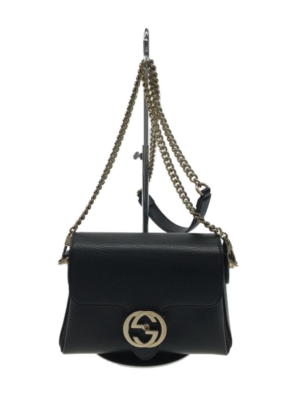 1 Gucci Chain Shoulder Bag Interlocking Leather Black