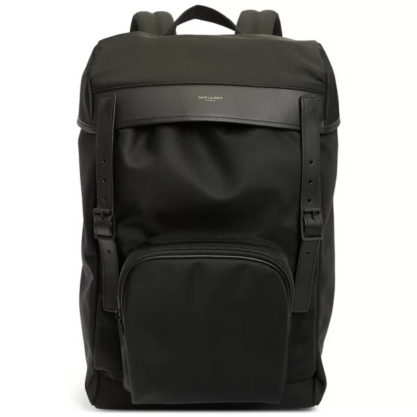 1 Saint Laurent Backpack Recycled Nylon Cotton Handle Black