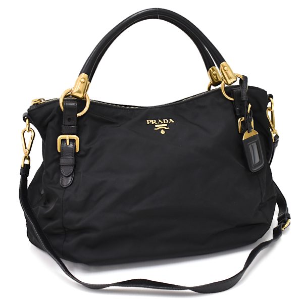 1 Prada Handbag Shoulder Bag Nylon Leather Black