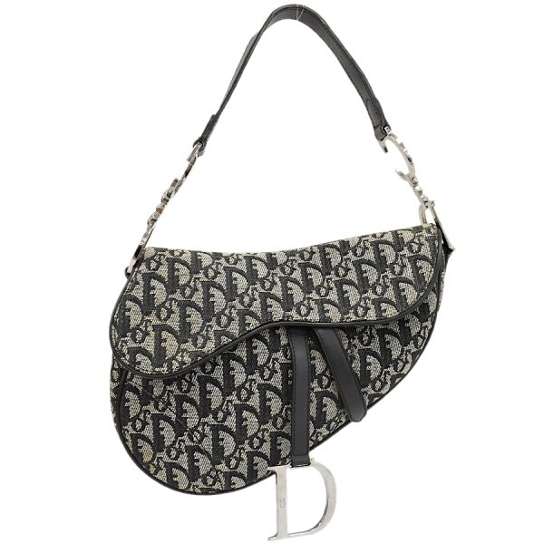 1 Christian Dior Saddle Bag Shoulder Handbag Trotter Black Beige