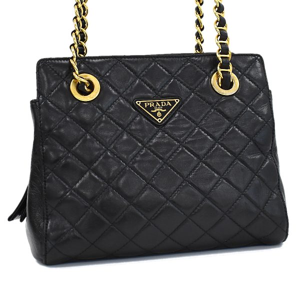 1 Prada Chain Shoulder Bag Leather Black