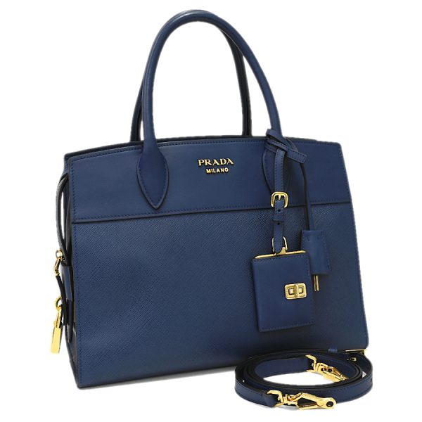 1 Prada Esplanade 2way Handbag Shoulder Saffiano Leather Blue