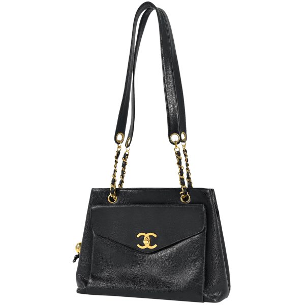 1 Chanel Coco Mark Chain Tote Bag Shoulder Bag Caviar Skin Black