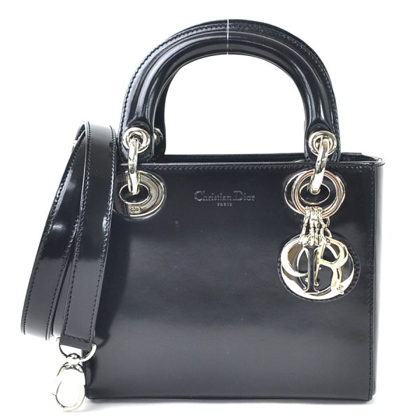 1 Christian Dior Handbag Shoulder Bag 2way Mini Bag Black Leather Silver