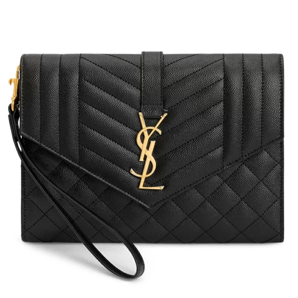 1 Saint Laurent Clutch Pouch Bag Cowhide Black