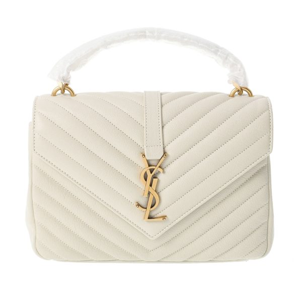 1 Saint Laurent College Medium Calf Leather Shoulder Bag Beige