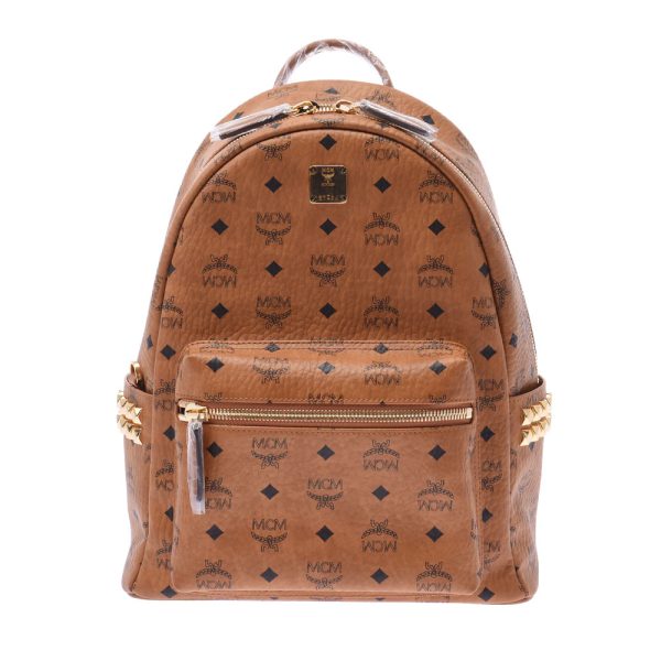 1 MCM Backpack Studded Leather Daypack Brown