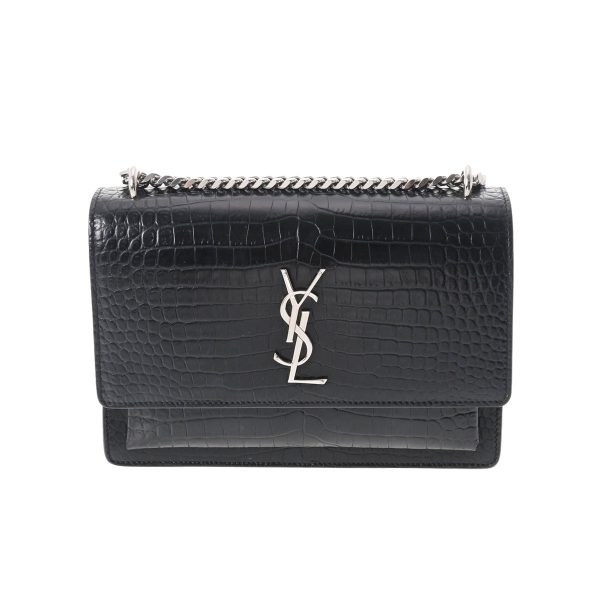 1 Saint Laurent Chain Silver Hardware Embossed Shoulder Bag Black