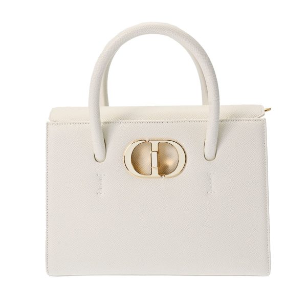 1 Christian Dior Montaigne Gold Hardware Leather Handbag White